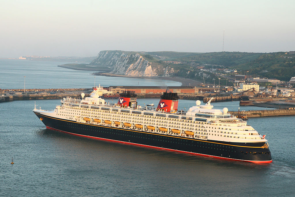 In this handout image provided by Disney, the "Disney Magic" cruise ship passes the White Cliffs of Dover in England. This was the first time the ship was in Dover as part of Disney Cruise Line's first Northern European Capitals sailing of 2010 on June 12, 2010 in Dover, England