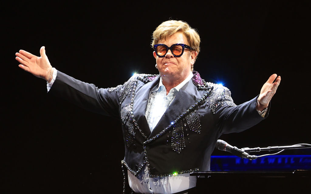 Elton John performs during the first UK stop on his "Farewell Yellow Brick Road" Tour at M&S Bank Arena on March 23, 2023 in Liverpool, England
