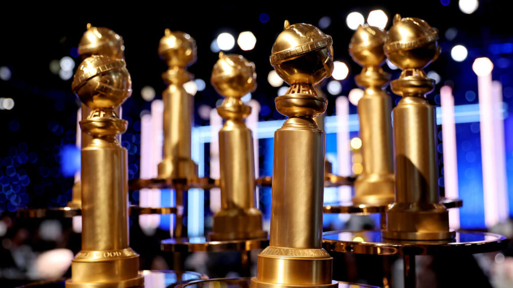 Golden Globes are seen during the 79th Annual Golden Globe Awards at The Beverly Hilton on January 09, 2022 in Beverly Hills, California