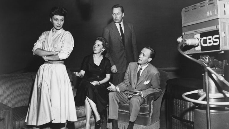 The Guiding Light Ellen Demming, Susan Douglas, Herbert Nelson, Lyle Sudrow, on set, (1952), 1952-2009.