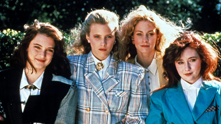 HEATHERS, Winona Ryder, Kim Walker, Lisanne Falk, Shannen Doherty, 1988.