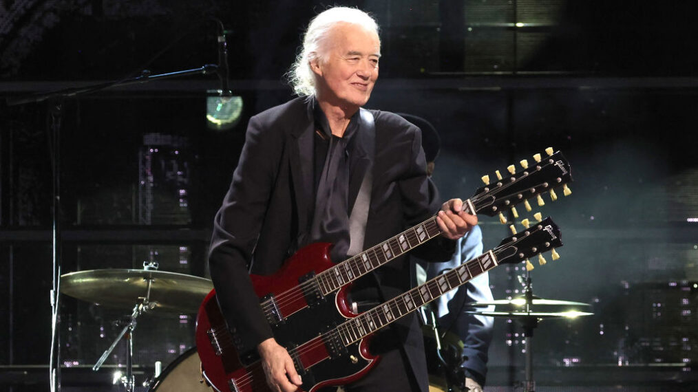 Jimmy Page performs onstage during the 38th Annual Rock & Roll Hall Of Fame Induction Ceremony at Barclays Center on November 03, 2023 in New York City