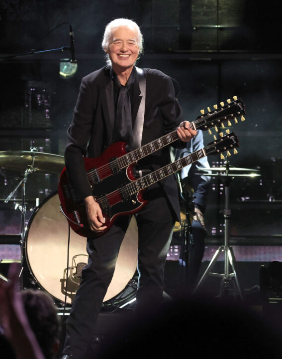 Jimmy Page performs onstage during the 38th Annual Rock & Roll Hall Of Fame Induction Ceremony at Barclays Center on November 03, 2023 in New York City