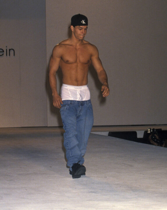 Singer Mark Wahlberg walks the runway at the Seventh Annual California Fashion Industry Friends of AIDS Project Los Angeles (APLA) Benefit Dinner and Fashion Show to Honor Calvin Klein on June 3, 1993 at the Hollywood Bowl in Hollywood, California.