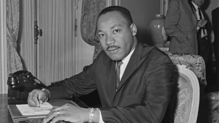 American Baptist minister and civil rights activist Martin Luther King Jr. (1929 - 1968) holds a press conference at the Savoy Hotel in London, UK, September 1964