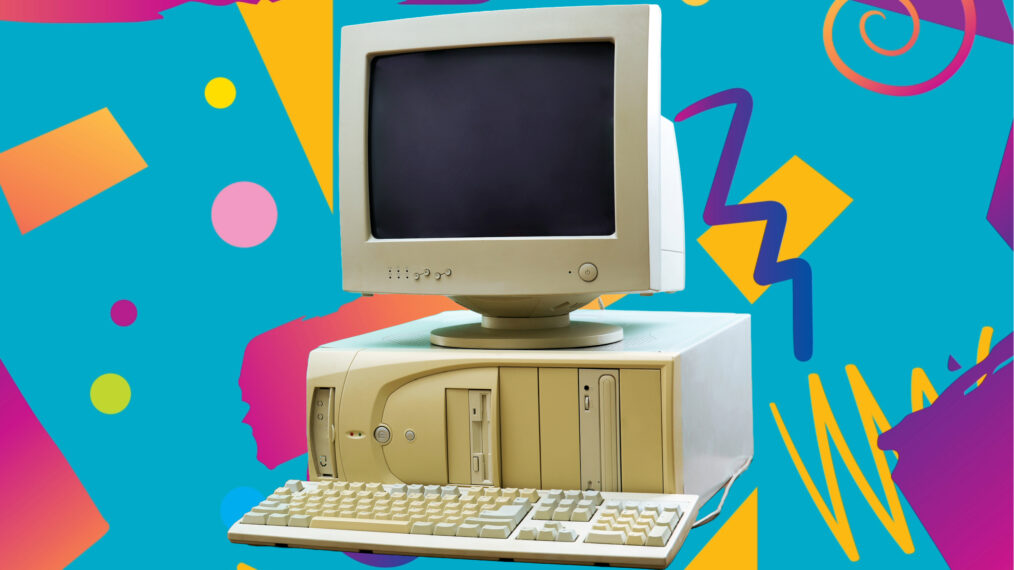 Nostalgic computer with '90s background