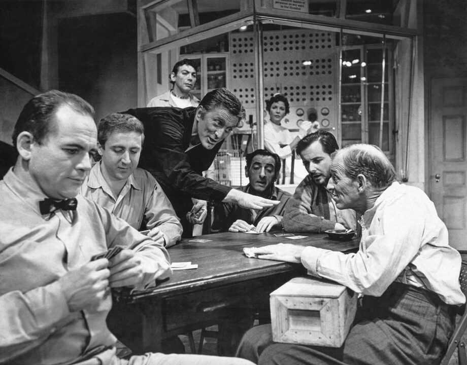 Kirk Douglas stars in the stage version of One Flew Over The Cuckoos Nest. Gene Wilder is the second from left.