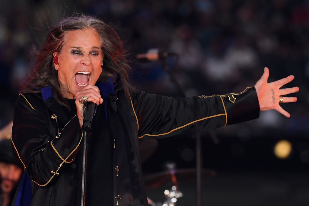Musician Ozzy Osbourne performs during half-time of the NFL game between the Los Angeles Rams and the Buffalo Bills at SoFi Stadium on September 08, 2022 in Inglewood, California