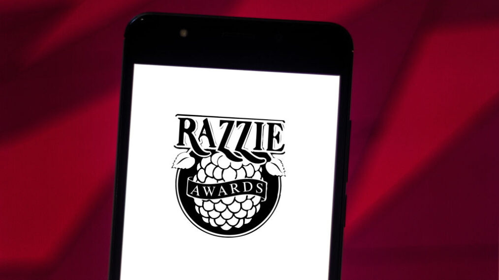 In this photo illustration the Golden Raspberry Awards (Razzie Awards) logo is seen displayed on a smartphone