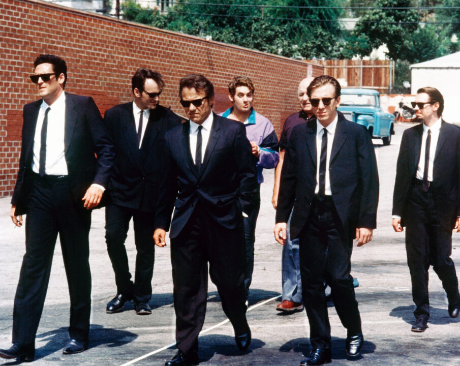 RESERVOIR DOGS, Michael Madsen, Quentin Tarantino, Harvey Keitel, Christopher Penn, Lawrence Tierney, Tim Roth, Steve Buscemi, 1992.