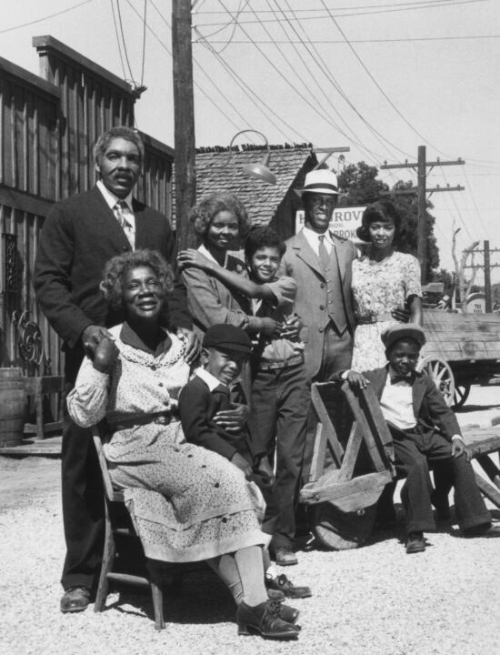 ROOTS: THE NEXT GENERATION, seated from left: Beah Richards, Stefan Crutchfield, Ticker Thompson, standing from left: Stan Shaw, Debbi Morgan, Kristoff St. John, Dorian Harewood, Irene Cara, 1979, 