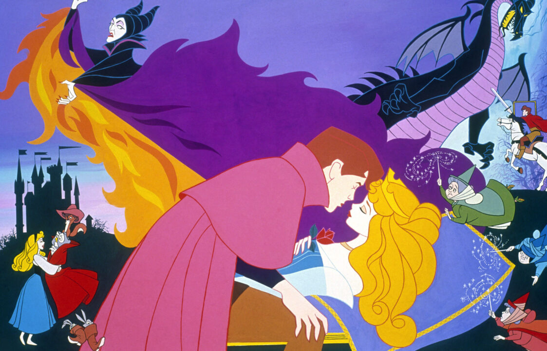SLEEPING BEAUTY, Maleficent, Prince Phillip, Princess Aurora, Flora, Fauna, Merryweather, 1959