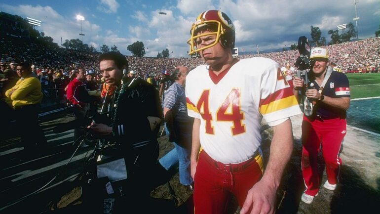 30 Jan 1983: Running back John Riggins #44 of the Washington Redskins looks on during the Super Bowl XVII against the Miami Dolphins at the Rose Bowl in Pasadena, California. The Redskins won the game, 27-17