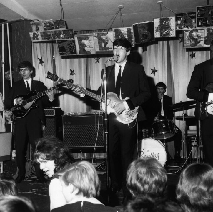 BIRKENHEAD, UK - APRIL 10: The Beatles perform at The Majestic Ballroom on April 10, 1963 in Birkenhead, England. 