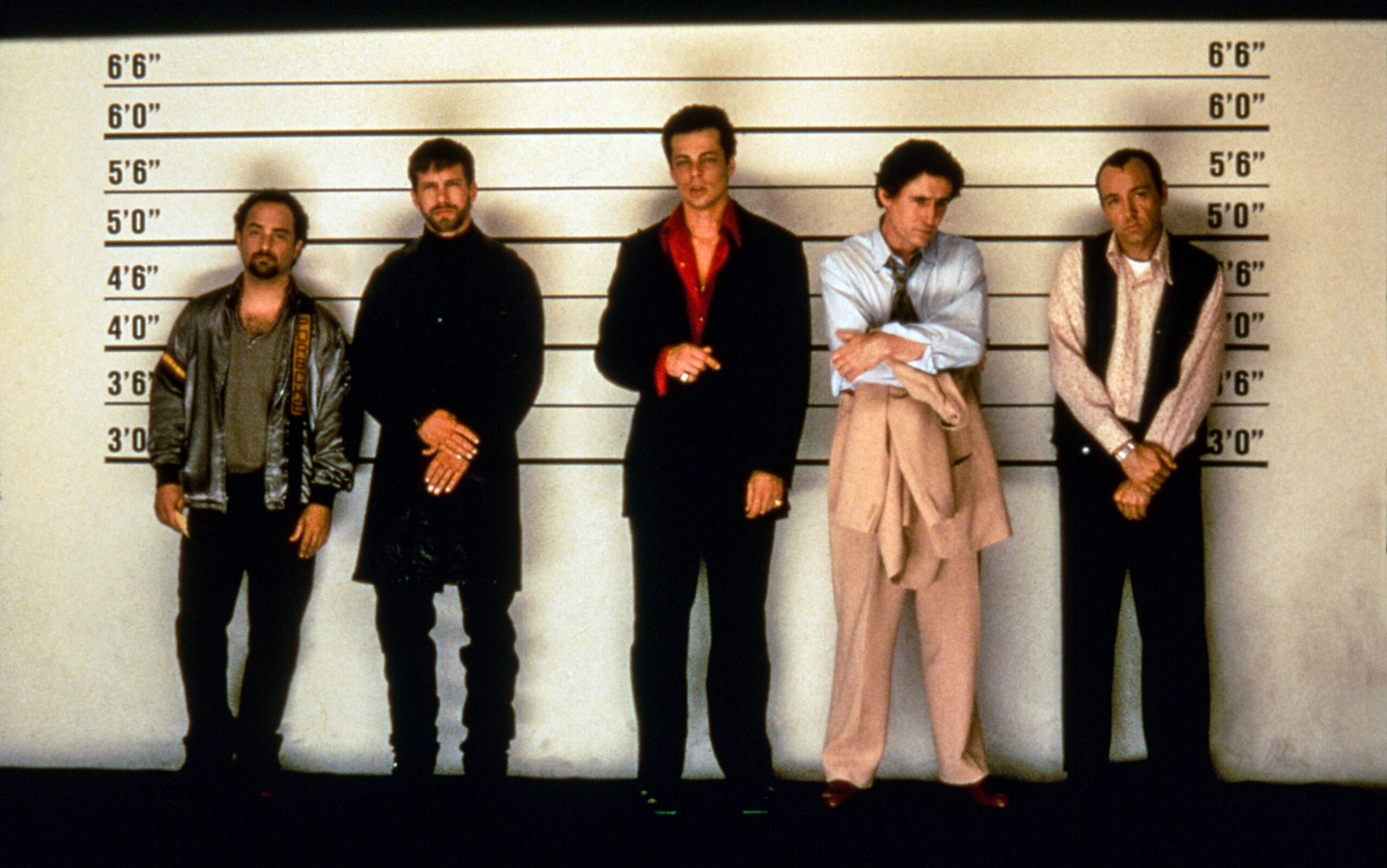 THE USUAL SUSPECTS, Kevin Pollak, Stephen Baldwin, Benicio Del Toro, Gabriel Byrne, Kevin Spacey, 1995.