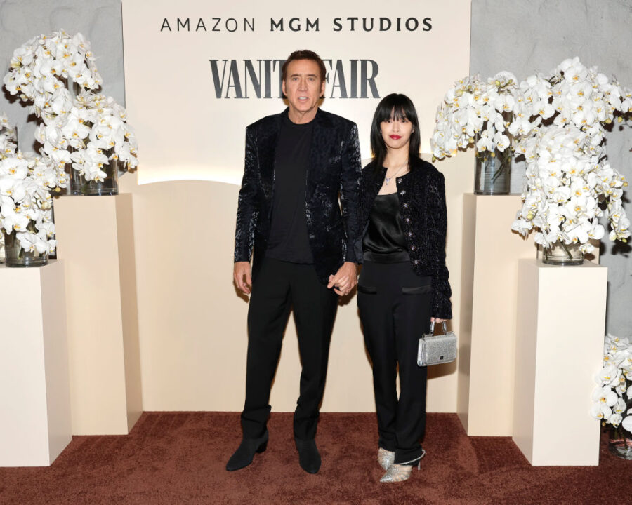 Nicolas Cage and Riko Shibata attend the Vanity Fair and Amazon MGM Studios awards season celebration at Bar Marmont on January 06, 2024 in Los Angeles, California