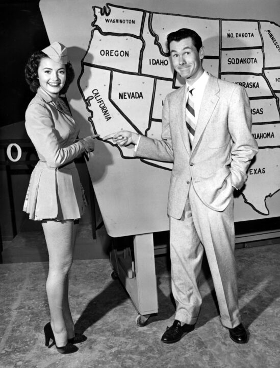 Earn Your Vacation Johnny Carson and assistant Jackie Loughery, 05-13-1954.