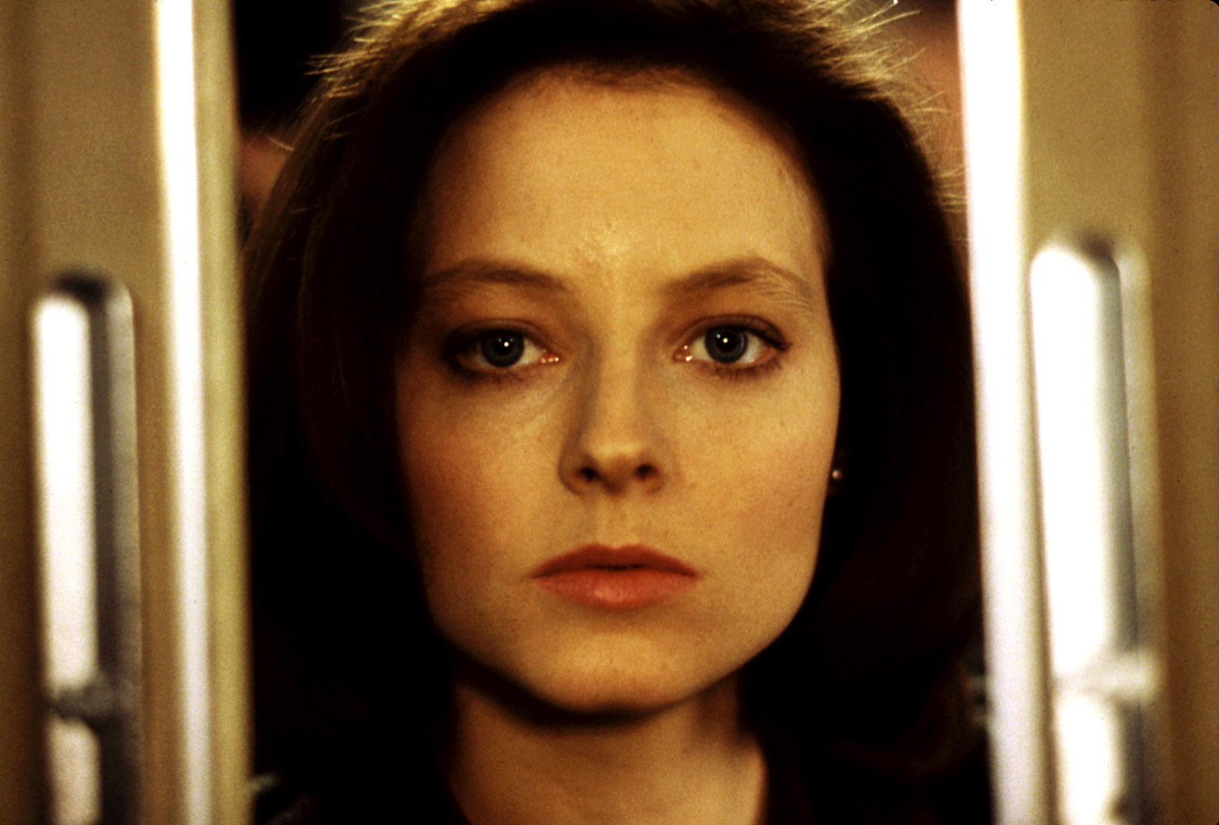 extreme closeup of actress Jodie Foster as FBI Agent Clarice Starling in the 1991 movie "The Silence of the Lambs"