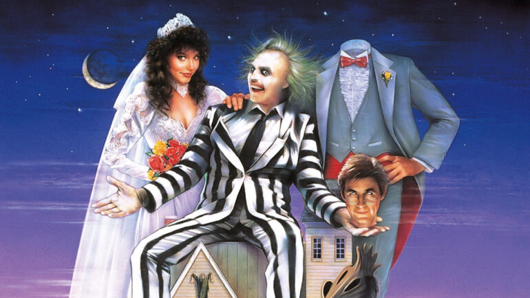 Beetlejuice key art, l-r: Geena Davis, Michael Keaton, Alec Baldwin, 1988