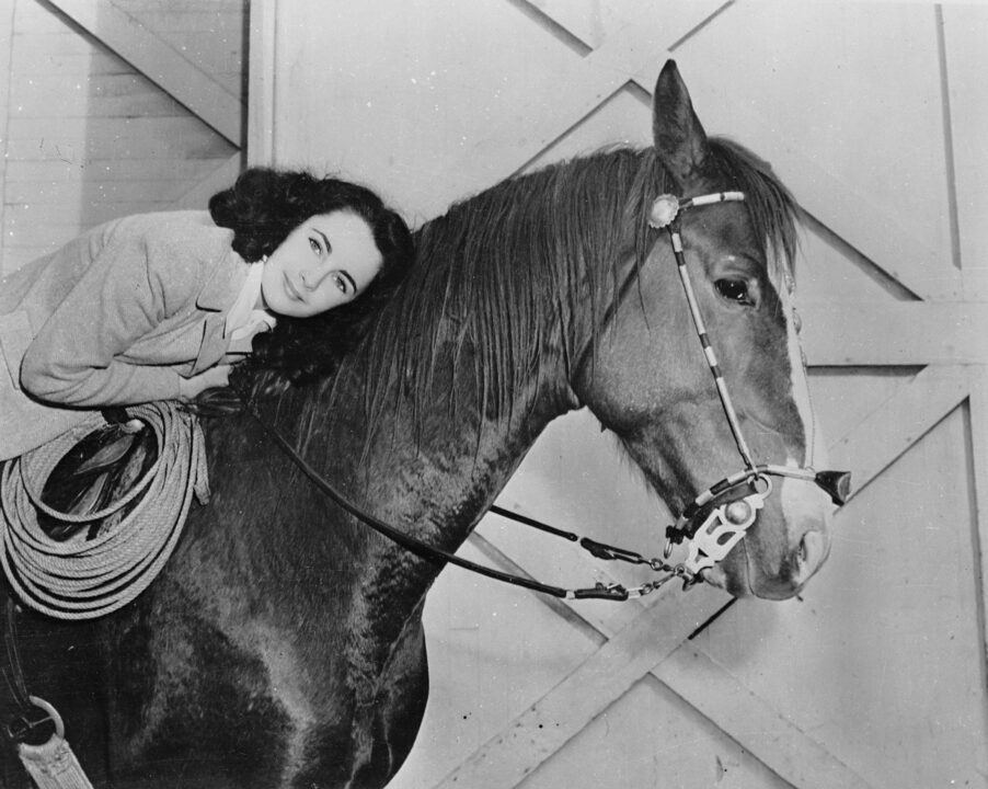 circa 1945: British born American actress, Elizabeth Taylor on horseback. 