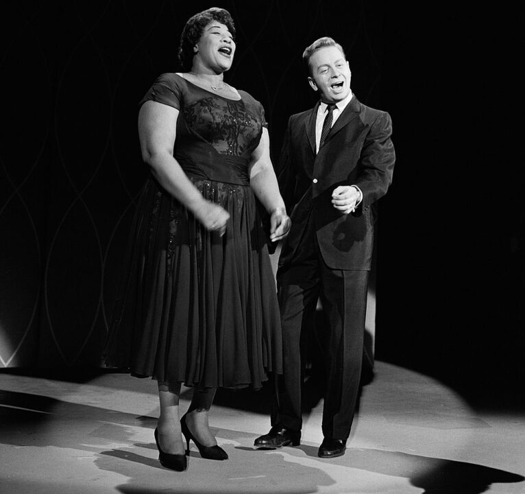 American singers Ella Fitgerald (1917 - 1996) and Mel Torme (1925 - 1999) perform a duet on an episode of 'The Garry Moore Show,' New York, New York, March 25, 1960