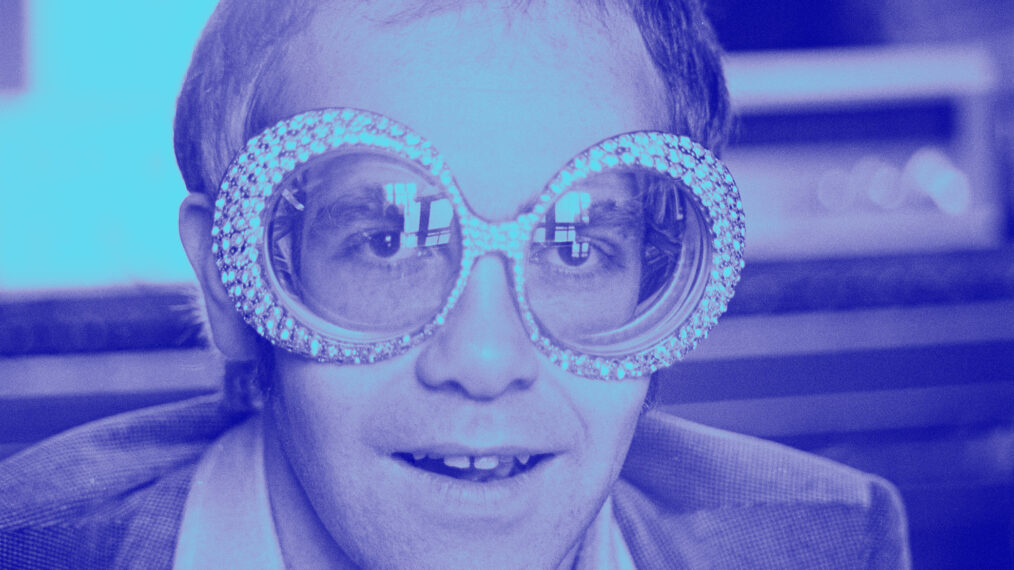 British singer-songwriter Elton John wearing a pair of his flamboyant trademark spectacles, 12th September 1974.