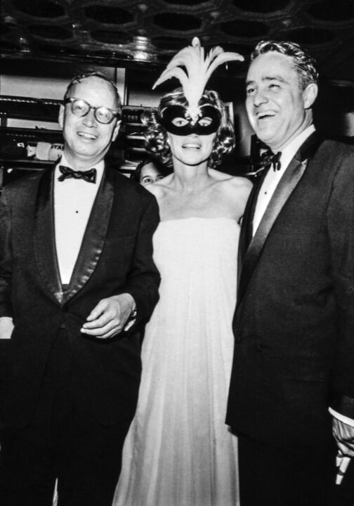 NEW YORK, NY - NOVEMBER 28: Arthur Schlesinger Jr-Eunice Kennedy-Sarget Shriver at Truman Capote BW Ball on November 28, 1966 in New York, New York.