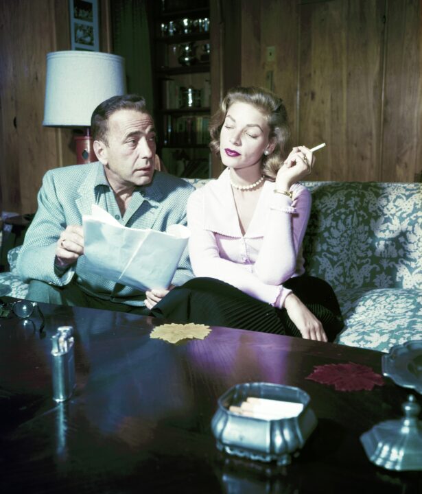 Humphrey Bogart, and wife Lauren Bacall, at home, 1950s. 
