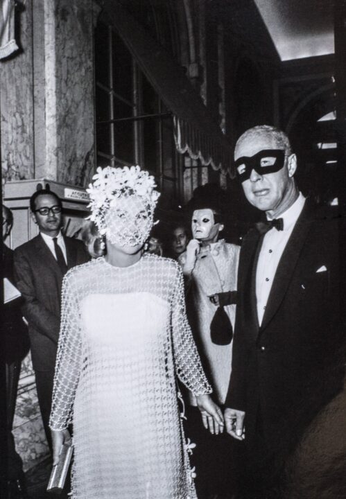 NEW YORK, NY - NOVEMBER 28: Joan Fontaine with Dr Benjamin Kean Truman Capote BW Ball on November 28, 1966 in New York, New York. 