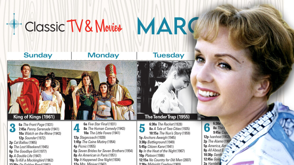 March TCM Calendar and Debbie Reynolds collage