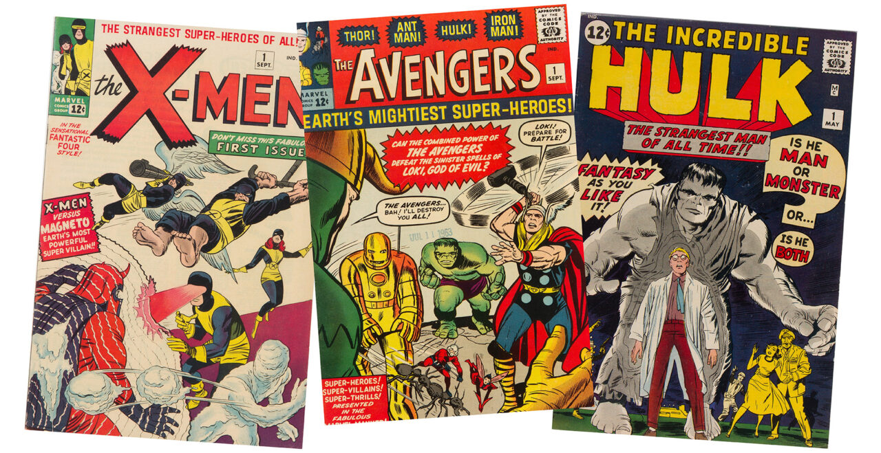 X-Men #1, Avengers & Hulk comic collage