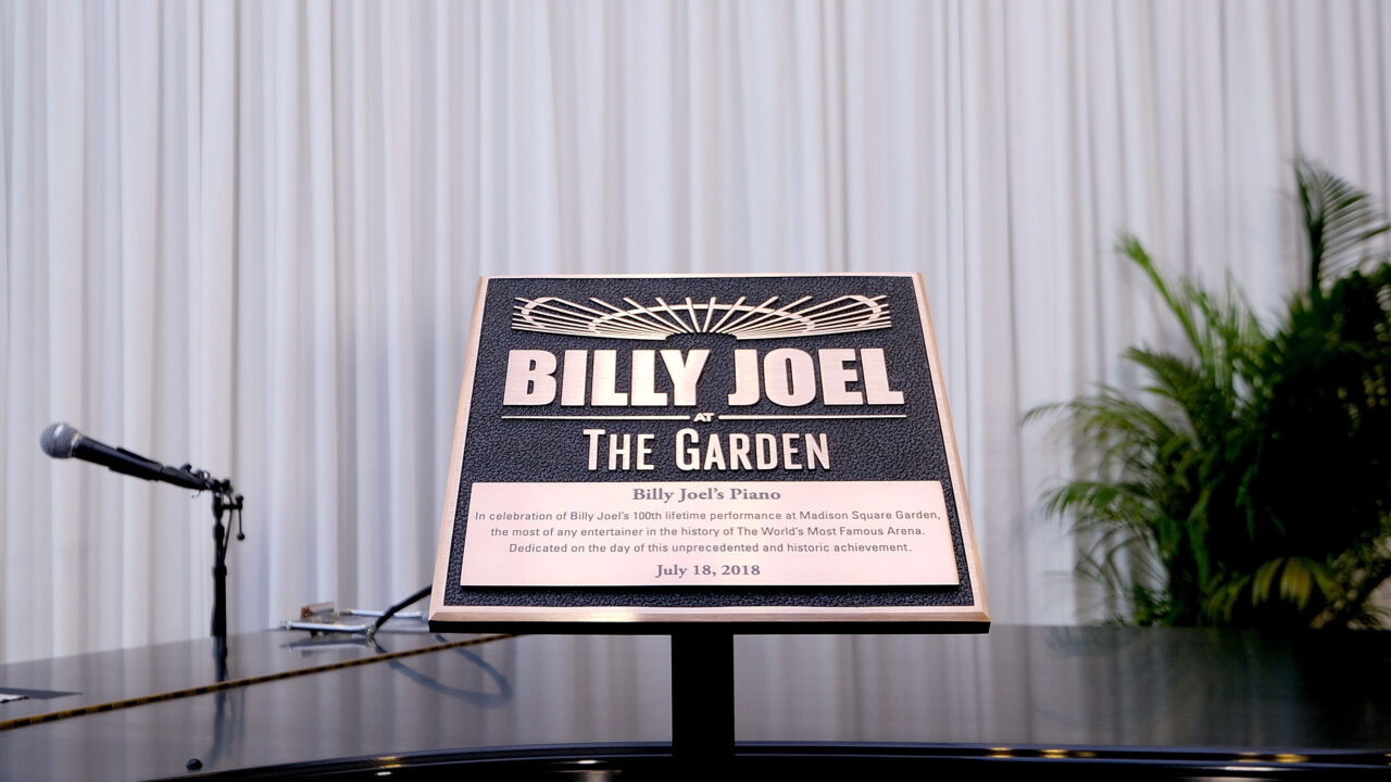 NEW YORK, NY - JULY 18: A general view of the plaque commemorating "Billy Joel's Piano" at a press conference honoring Joel's 100th Lifetime Performance at Madison Square Garden on July 18, 2018 in New York City. (Photo by Michael Loccisano/Getty Images)