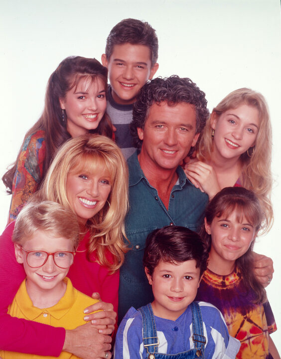 STEP BY STEP, clockwise from lower left: Christopher Castile, Suzanne Somers, Angela Watson, Brandon Call, Patrick Duffy, Staci Keanan, Christine Lakin, Josh Byrne, 1991-98. 