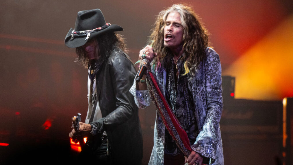 Joe Perry and Steven Tyler of Aerosmith perform live on stage at the Wells Fargo Center on September 02, 2023 in Philadelphia, Pennsylvania