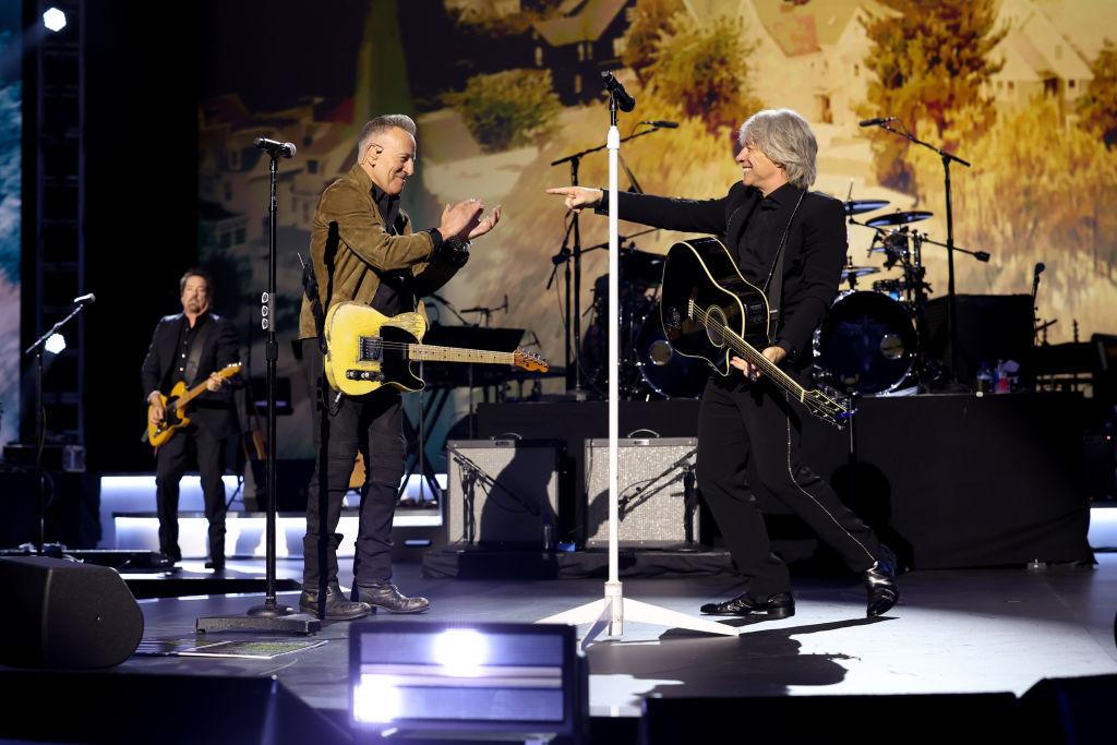 Bruce Springsteen and Honoree Jon Bon Jovi perform during the 2024 MusiCares Person of the Year Honoring Jon Bon Jovi during the 66th GRAMMY Awards on February 02, 2024 in Los Angeles, California