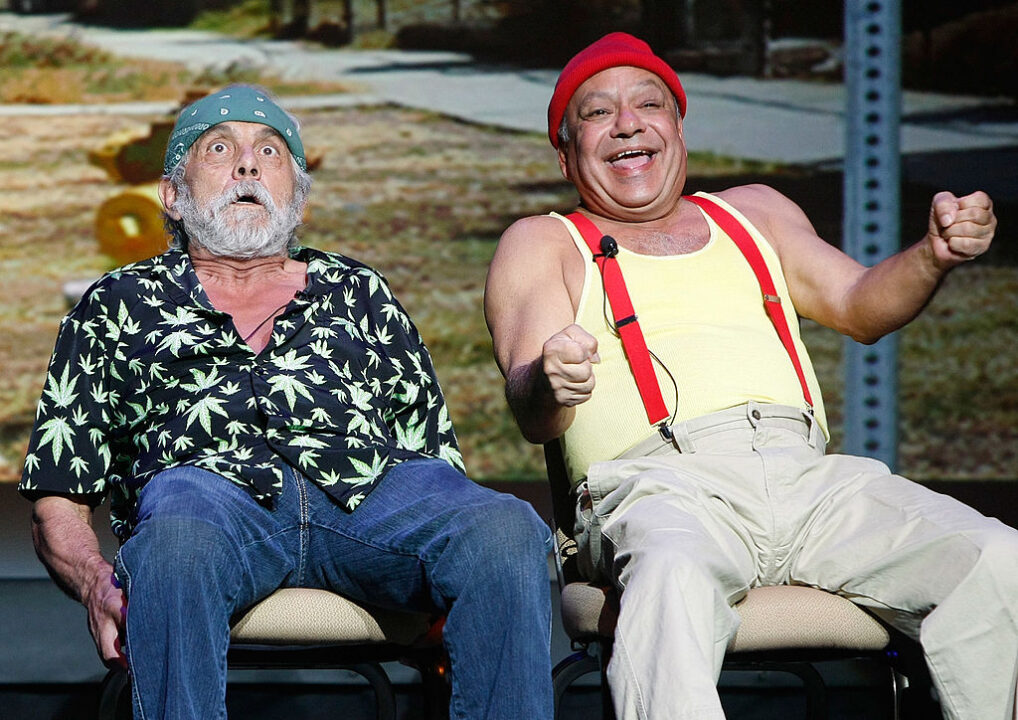 Tommy Chong (L) and Cheech Marin of the comedy duo Cheech & Chong perform at The Pearl concert theater at the Palms Casino Resort October 18, 2008 in Las Vegas, Nevada