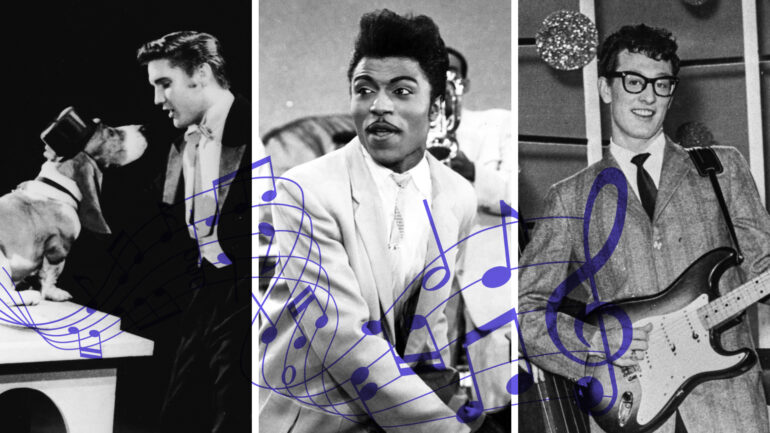 Elvis Presley, Little Richard and Buddy Holly collage