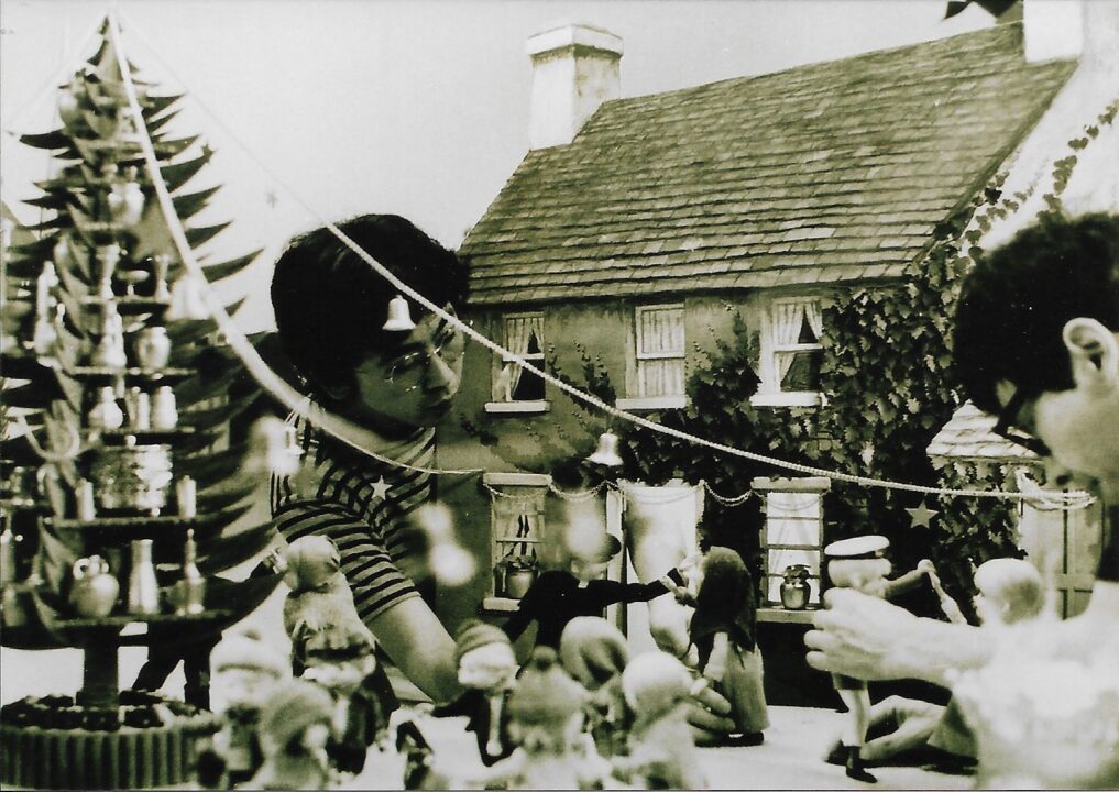 Senchi Araki and Hiroshi Tabata working on the Animagic set of The Leprechaun's Christmas Gold 1981