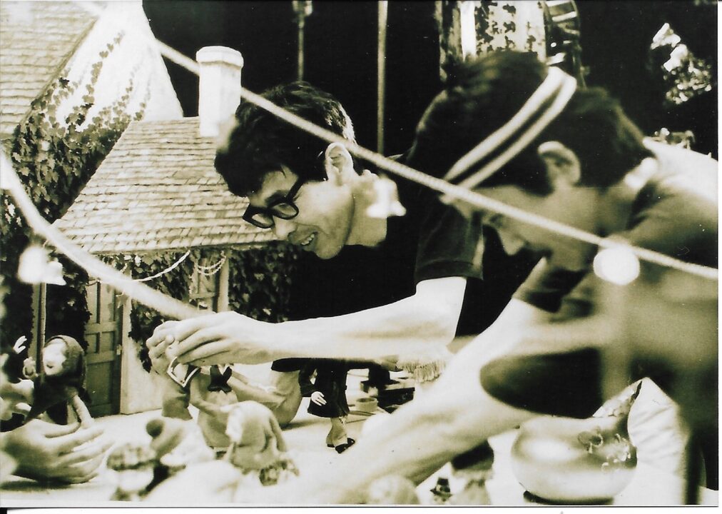 Hirokazu Minegishi and Hiroshi Tabata working on the Animagic set of The Leprechaun's Christmas Gold 1981