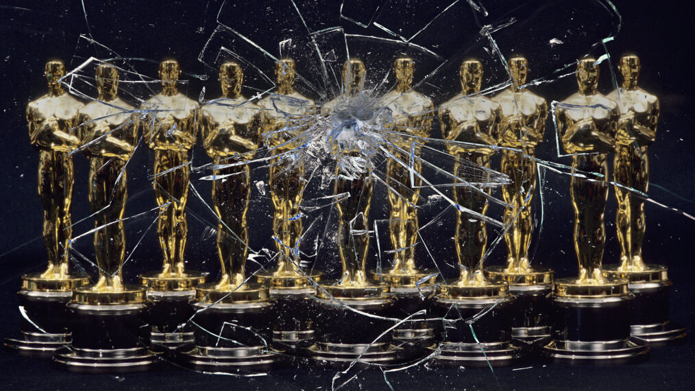 LOS ANGELES - 1990: A view of 11 Oscars statues lined up next to each other in 1990 in Los Angeles, California.