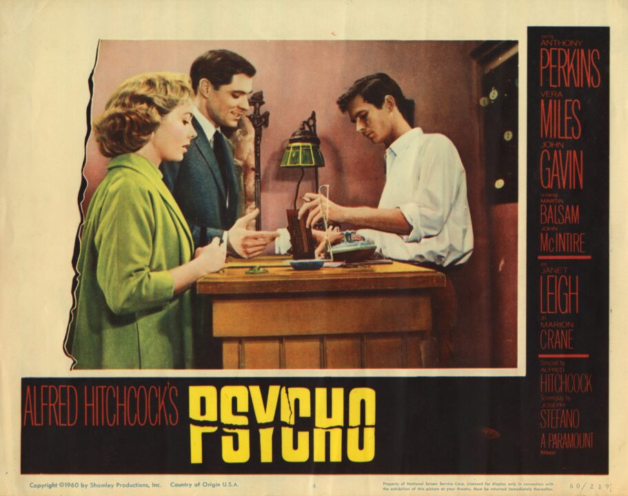 PSYCHO, LOBBYCARD, from left: Vera Miles, John Gavin, Anthony Perkins, 1960.