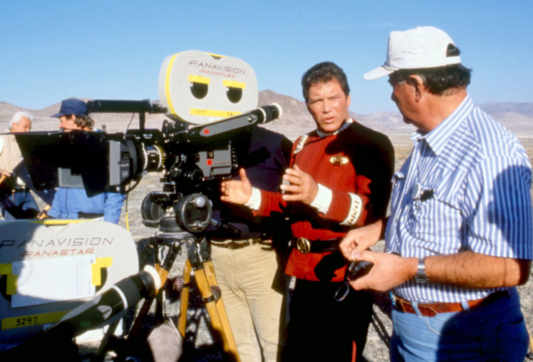 Star Trek V: The Final Frontier director William Shatner, cinematographer Andrew Laszlo, on set, 1989
