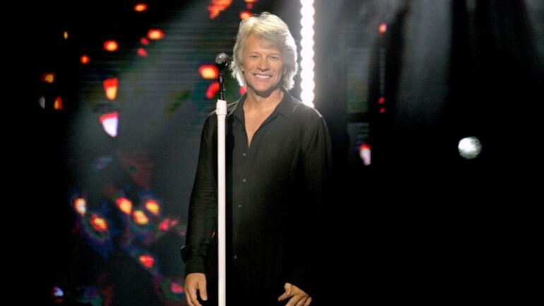 In this image released on September 19, Jon Bon Jovi performs onstage for the 10th Anniversary of the iHeartRadio Music Festival streaming on CWTV.com and The CW App on September 18 & 19 and broadcast on The CW Network on September 27 & 28