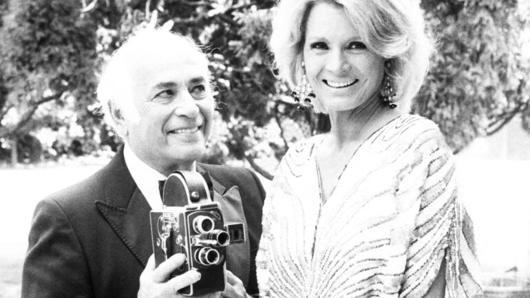 CANDID CAMERA: THEN AND NOW, from left: Allen Funt, Angie Dickinson, 1983,
