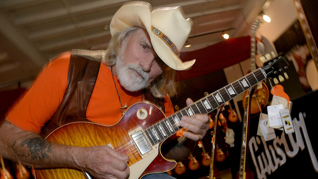 Recording Artist Dickey Betts at the press confrence for the Gibson Custom Southern Rock tribute 1959 Les Paul at the Gibson Guitar Factory on May 19, 2014 in Nashville, Tennessee