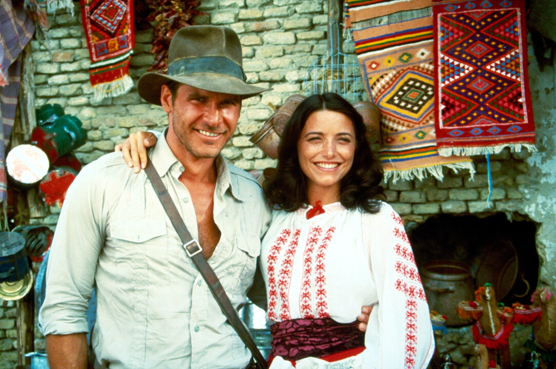 Harrison Ford, Karen Allen on the set of Raiders of the Lost Ark 1981