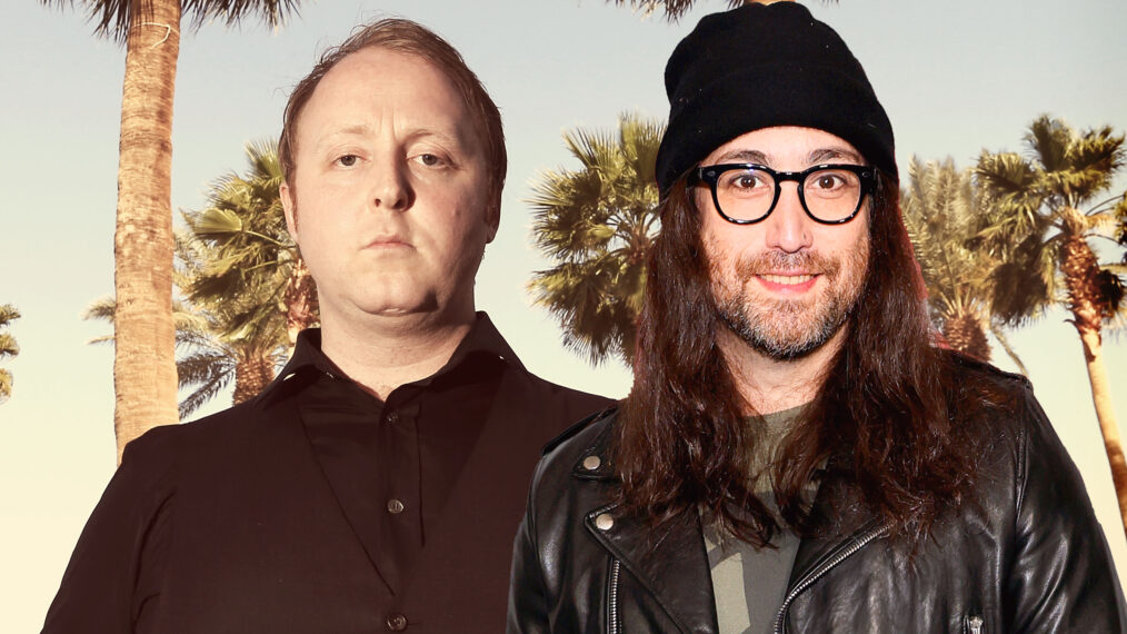 INDIO, CA - APRIL 12: (EDITORS NOTE: THIS IMAGE HAS BEEN DIGITALLY MANIPULATED) Musician James McCartney poses backstage during day 1 of the 2013 Coachella Valley Music & Arts Festival at the Empire Polo Club on April 12, 2013 in Indio, California. Plus imposed image of Sean Lennon