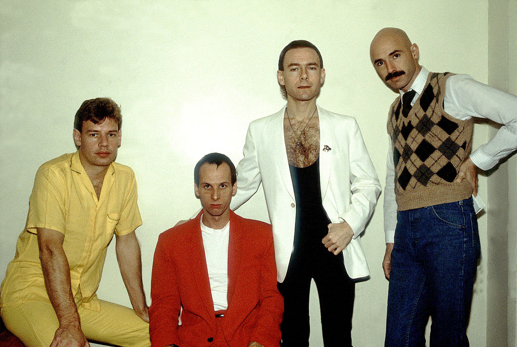 Bill Bruford, Adrian Belew, Robert Fripp and Tony Levin of King Crimson on 11/10/81 in Chicago, Il
