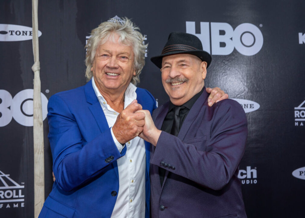 John Lodge and Mike Pinder of The Moody Blues attend the 33rd Annual Rock & Roll Hall of Fame Induction Ceremony at Public Auditorium on April 14, 2018 in Cleveland, Ohio