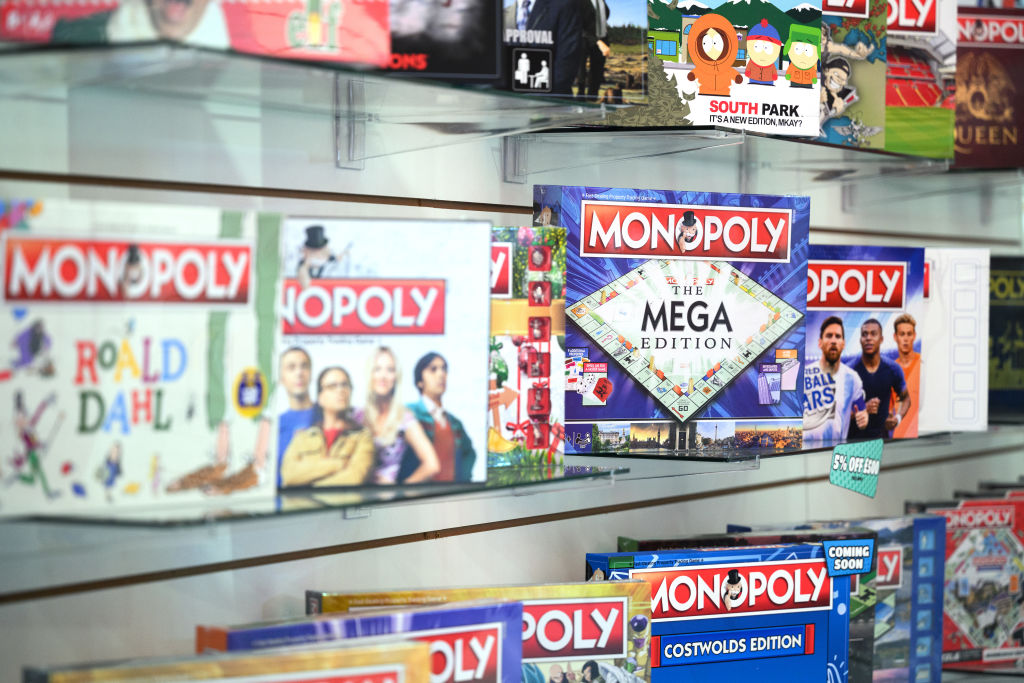 Rows of special edition Monopoly board games are seen at the Toy Fair 2022 on January 27, 2022 in London, England. The 2022 London Toy Fair is the only international toy trade event this year with others being canceled due to the Coronavirus Pandemic